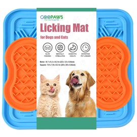 GOOPAWS: Licking Mat 2 Pack - Orange & Blue - Dog & Cat Slow Feeding Textured Pads, Food Grade Silicone, Spread Food & Treats, Pet Soothing Activity