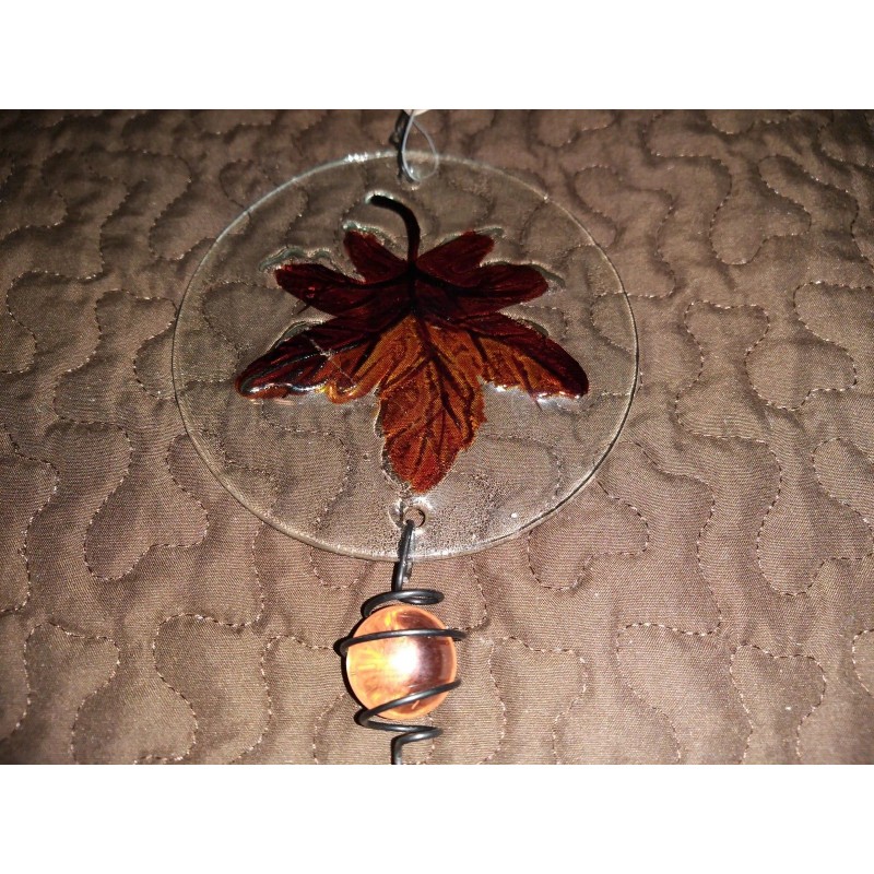 Hello Fall Glass and Metal Wind Chime Maple Leaf