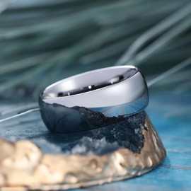 King Will Basic Men's 8mm Classic High Polished Comfort Fit Domed Tungsten Metal Ring Wedding Band V 1/2 (11)