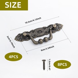 Roosea Pack of 4 Vintage Furniture Handles Zinc Alloy Antique Cabinet Handles Furniture for Drawers Zinc Alloy Retro Decorative Door Handle Antique Bronze Zinc Alloy Retro Cabinet Handles with Screws