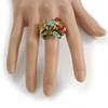 Avalaya Amber Brown/Teal/Sand Glass Bead Cluster Band Style Flex Ring