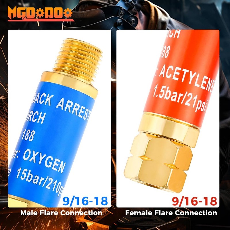 Mgoodoo 4Pcs Oxygen Acetylene Flashback Arrestors Set Torch End Standard