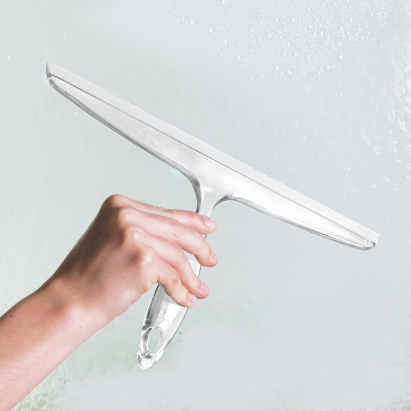 iDesign Plastic Bath Squeegee for Glass with Suction Hook Holder