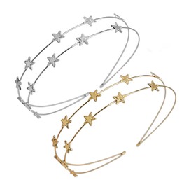 Pack of 2 Double Row Five-Pointed Star Headbands, Women's Headbands, Silver Star Headbands, Metal Fairy Headbands, Star Star Headbands, Suitable for Weddings