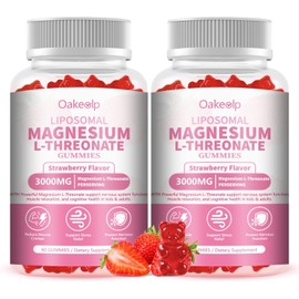 2 Pack Liposomal Magnesium Threonate High-Potency 3000mg Gummies,Liposomal Enhance 98% Absorption,Magnesium L-Threonate Supplements, Muscle & Nervous System for Kids & Adults