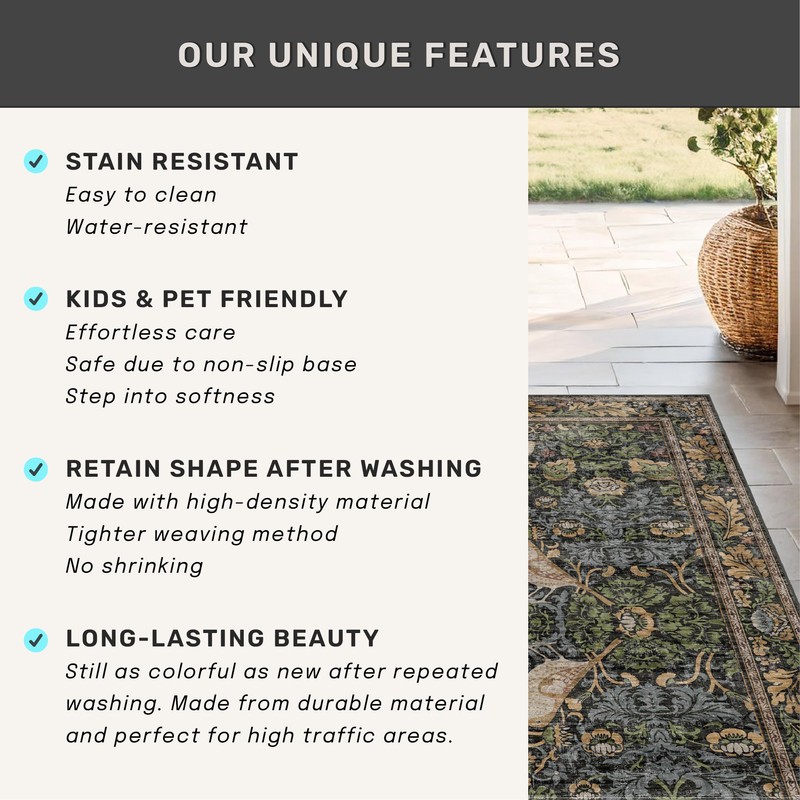 Hazo Haus Dark Living Room Rug 8x10 - Large Washable