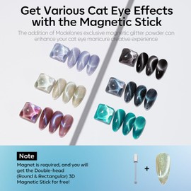 modelones Modelones Cat Eye Gel Nail Polish Set, 6 Colors Holographic 9D Cat Eye Glitter Gel Polish Set Black Blue Purple Green Nail Gel Polish Kit with Magnet Soak Off LED Nail Art Gel DIY Salon Gift