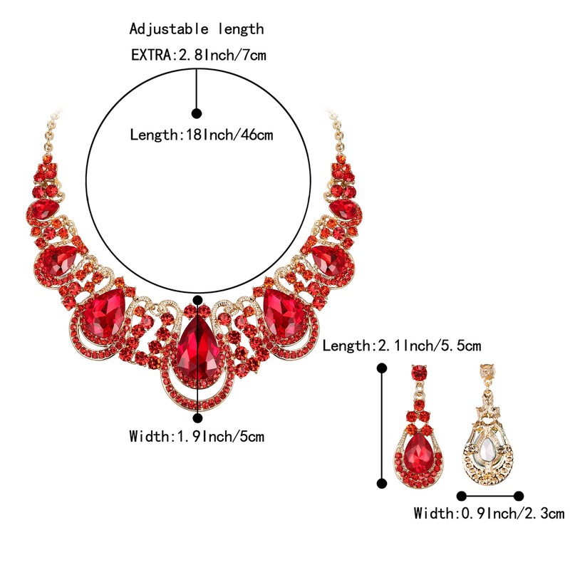 BriLove Costume Fashion Jewelry Set for Women Crystal Teardrop Hollow