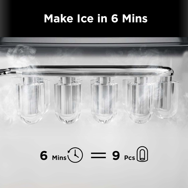 Silonn Countertop Ice Maker, 9 Ice Cubes in 6 Mins,