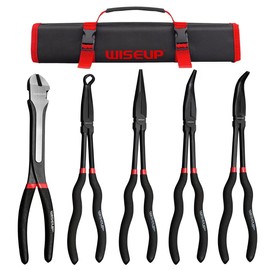 WISEUP 5Pcs Long Needle Nose Pliers Set ，Premium Carbon Steel，11" Long Reach Straight ，45° Bent Nose ，90° Bent Nose Plier，Diagonal Pliers for Narrow Spaces