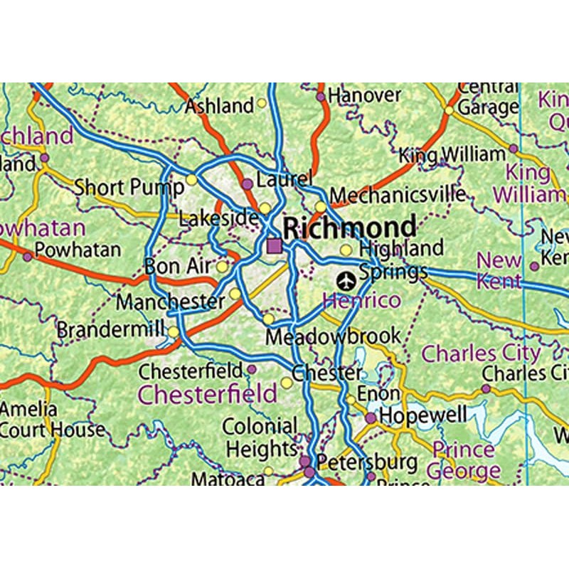 Physical Map of Virginia State - 11.3 x 23.3 Inches