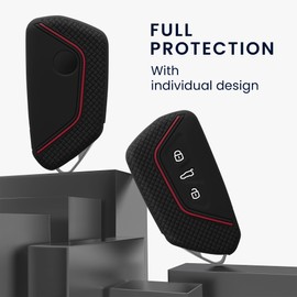 kwmobile Carcasa Compatible con Llavero de VW Golf 8 Llave de Coche de 3 Botones Funda - Funda para Mando de Coche de Silicona - Negro/Rojo
