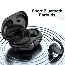 Xmenha Blue Sport Wireless Over The Ear Earbuds with Earhooks Wrap Around Earphones Bluetooth Running Workout Headphones with Ear Hook Noise Canceling Sports Running Over The Ear Earbuds