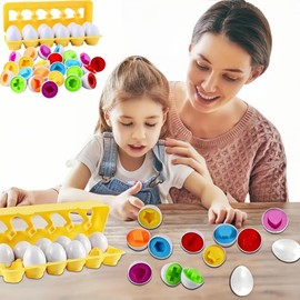 FARSEE 12 Huevos de Juguete para la educación temprana, Juguetes educativos Montessori, Juego de Juguetes con Forma de Huevo para emparejar Formas y Colores, Adecuado para niños en Edad Preescolar.