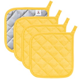 Joyhalo - Juego de 4 soportes para ollas para cocina, resistentes al calor, juego de almohadillas para orejas calientes para horno, almohadillas para orejas de felpa para cocina, hornear, color amarillo