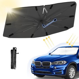 Auto Sonnenschutz Frontscheibe, Auto Windschutzscheibe Sonnenschirm, 360° Drehbar Faltbarer, UV-Schutz Auto Sonnenschirm, Edelstahl Verstellbarer Stange, Sonnenblende für die meisten Autos SUV MPV LKW