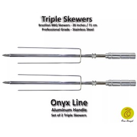 Oca-Brazil Triple - Set of 2 Brazilian Skewers for BBQ 28" -  Aluminum Handle