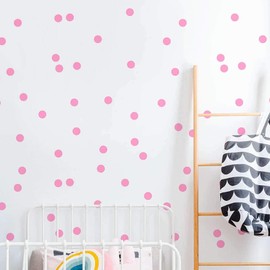 Baby Pink Polka Dot Wall Decals – 1 Inch Removable Vinyl Circles (100 pcs) – Not Stickers – Peel & Stick – Safe on Walls – BUGYBAGY