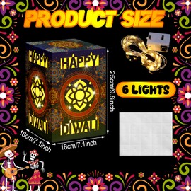 24 Set Happy Diwali Decoration Diwali Paper Candles Holders Boxes with String LED Lights for Party Decorations with Classic Elements Fit for Home Indoor Outdoor Party Centerpieces Table Decoration