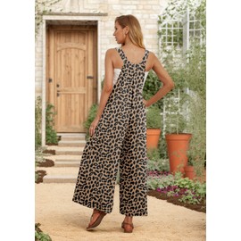 IWOLLENCE Women's Summer Jumpsuits Boho Wide Leg Overalls Casual Loose Rompers with Pockets 2024 LD Khaki Small