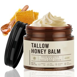 Beef Tallow Skincare Moisturizer for Face,B/eef Tallow and Honey Cream,Be/ef Tallow Moisturizer,Tallow and Honey Balm,Hydrating Face C/ream,Bee/f Tallow Cream,Organic Hydrating Beef Tallow Balm