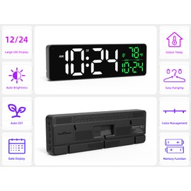 Large LED Digital Wall Clock with Date, Temperature, Auto-Brightness, Auto-DST | Big Digital Clock for Bedroom, Desk, Classroom, Living Room, Kitchen, Office, Gym, Farmhouse, Xmas Gift for Seniors