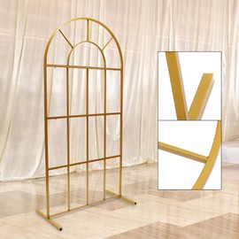 Wedding Arch Stand with mesh,Easy Assembly Wall Stand Arch Backdrop Iron Garden Climbing Plant Roses Arch Kit Metal Arbor Photo Booth Backdrop for Bridal Party Event Wedding (Gold Square Tube)