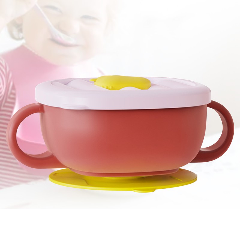 Toddler Suction Cup Bowls with Lids Prevent Falling Stainless Steel