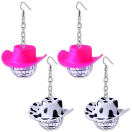 PHALIN Disco Ball Earrings for Women, Western Cowboy Hat Earrings Mirror Ball Earings 60s 70s Outfits Dance Party Costume Accessory Gifts (Style A)