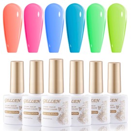 Gellen Neon Gel Nail Polish Kit Vibrant Purple Green Soak Off Gel Nail Yellow Nail Art Design Nails Manicure Uv Led Lamp Cured Bright Nail Polish Starter Kit Salon DIY Gel Colors For Nails