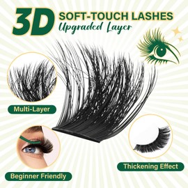 KEYYOU lash Clusters Kit 3D Effect Eyelash Clusters Kit 182pcs 200D 9-18MIX D Curl Individual Lashes Kit Wispy Lashes Volume Cluster Lashes Kit Soft DIY Lash Extension Kit (3D Kit-200D-D-9-18MIX)