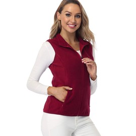 Fuinloth Women's Fleece Vest, Polar Soft Sleeveless Classic Fit with Zip up Pockets Wine Red Medium