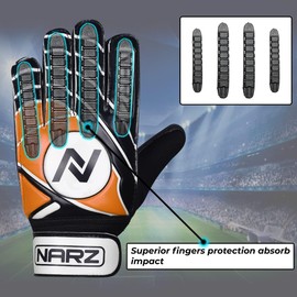 NARZ Football Goalkeeper Gloves Children with Super Grip Latex with Shock-Absorbing Padding to Protect the Palms and Fingers, Children's Football Gloves for Boys and Girls (7, Orange)