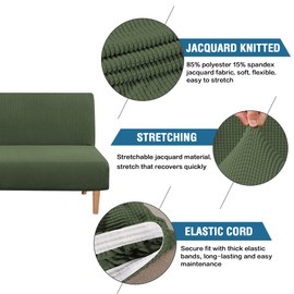 H.VERSAILTEX Armless Futon Cover Stretch Sofa Bed Slipcover Protector Elastic Feature Rich Textured High Spandex Small Checks Jacquard Fabric Futon Cover, Machine Washable, Bronze Green
