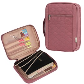 FINDCOZY Bible Cover for Women, Durable Carrying Book Case Church Bag for Biblical Accessories with Handle and Zippered Pocket, for Scriptures, Rosewood Pink