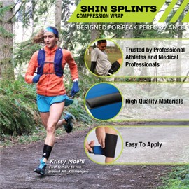 Pro-Tec Shin Splints Compression Wrap, Shin Splints Discomfort Relief, Shin Splints Compression, Adjustable Shin Support, Men and Women, Calf Muscle Support, Leg Compression Support, Black, Men & Women