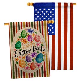 Eggs Collage Burlap House Flags Pack Springtime Easter Happy Bunny Egg Christian Season Holiday USA Applique Small Decorative Gift Yard Banner Double-Sided Made In 28 X 40