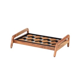 Anji Mountain Heavy Duty Waterproof Wooden Shoe Storage Mat Organizer/Boot Storage Tray Multi Use for Entryway with Coir, Tan and Ivory Insert, 1 Tier, Fits 2 Pair (26.5" Wide)