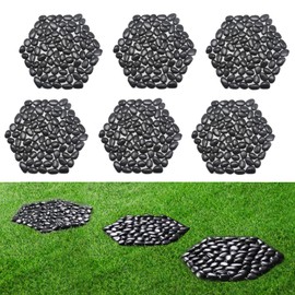 Lechloris 12 inch River Rock Stepping Stone - Pavers for Outdoor Garden Walkway, Landscaping - Polished Pebble Step Stones for Patio Yard Lawn Pathway, Set of 6 (Hexagon, Black)