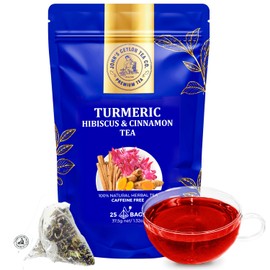 Premium Turmeric, Hibiscus & Cinnamon Blend Herbal Tea Bags, Natural Flavors, Biodegradable Pyramid Bags, Soothing & Refreshing, 20 Count