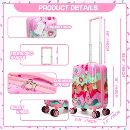 Inprof Cute Kid’s Luggage Set 5 Piece Suitcase Set 16’’ Hardside Luggage with Spinner Wheels Girls Carry on Toddler Travel Rolling Suitcase Carry on Luggage Airline Approved