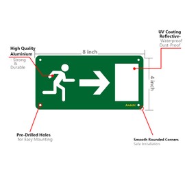 Andchi Emergency Sign for Right, Aluminium Metal Sign, Rustproof, 200 x 100 mm, Pack of 2