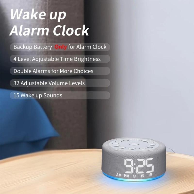 Hushing 【3 in 1】 Sound Machine Alarm Clock Night Light