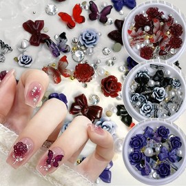 Butterfly Flower Mixed Nail Parts A y2k Ribbon Rose Pearl Pearl Cubic Chain / 나비 플라워 혼합 네일파츠 A y2k 리본 장미 진주 진주 큐빅 체인