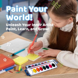 Neliblu Watercolor Paint Set for Kids - Pack of 24 Water Coloring Set with 8 Washable Colors & Paintbrush - Arts & Craft Supply for Parties, Schools, and Art Lessons - Spark Creativity in Children