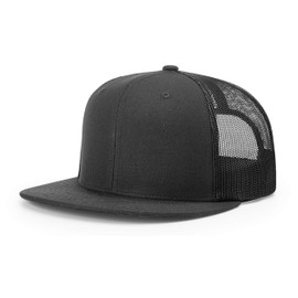 Richardson Unisex 511 Flatbill Trucker Adjustable Snapback Baseball Cap, Solid Black, One Size Fits Most