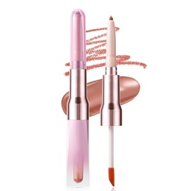 Delineador de Labios Doble Punta con Brillo Labial Espejo 2 en 1, Define y Da Volumen, Maquillaje Duradero, No Transfiere, Look Brillante Natural (03#)