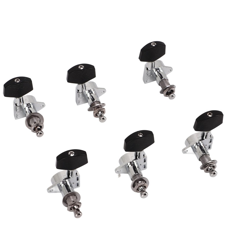 6 Pcs Guitar Tuning Pegs 3L3R Metal Body Black Wood