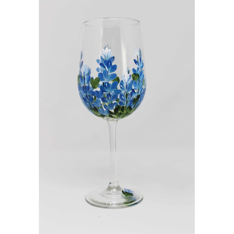 Hand Painted Wine Glasses - Bluebonnets (Set of 2)