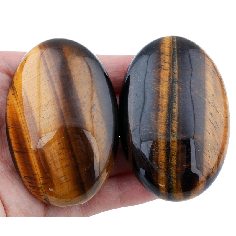 mookaitedecor 2pcs 6cm Natural Tiger's Eye Worry Stones, Large Palm